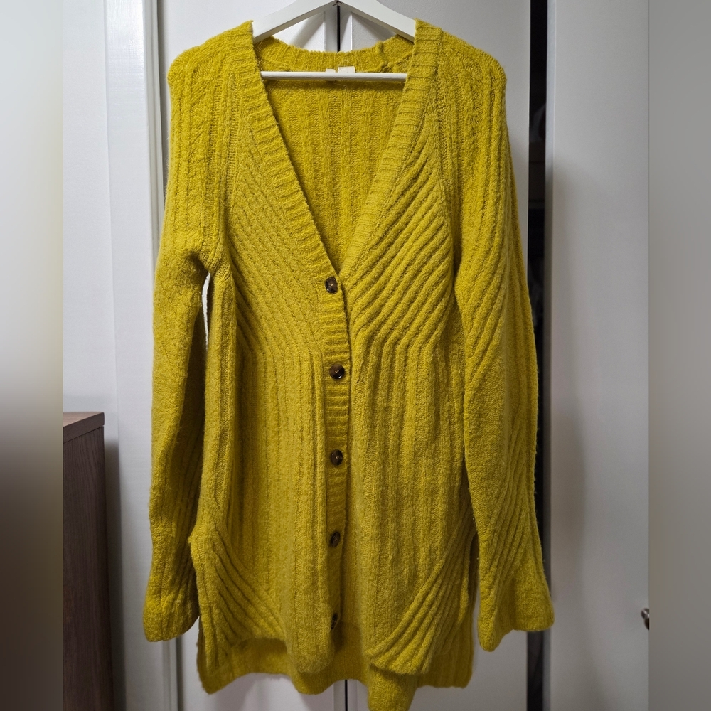 Moth Yellow Ribbed Knit Cardigan Sweater